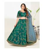 Green and Blue Embroidered Semi stitched Lehenga and Unstitched Blouse With Dupatta