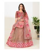 Pink and GoldToned Embellished Sequinned Semi stitched Lehenga and Unstitched Blouse With Dupatta