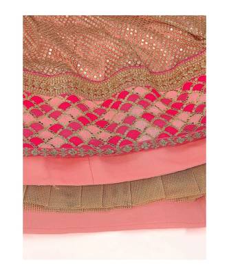 Pink and GoldToned Embellished Sequinned Semi stitched Lehenga and Unstitched Blouse With Dupatta 3