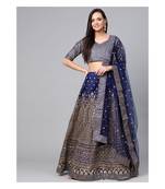 Navy Blue Embroidered Semi stitched Lehenga and Unstitched Blouse with Dupatta