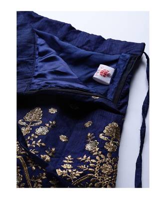 Navy Blue Embroidered Semi stitched Lehenga and Unstitched Blouse with Dupatta 3