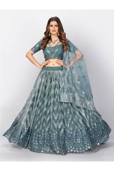 Grey and Steel Embellished Sequinned Semi stitched Lehenga and Unstitched Blouse With Dupatta