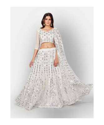 Shop Garb Georgette Silver Embellished and Mirror Foil Work White Circular Lehenga Choli 1