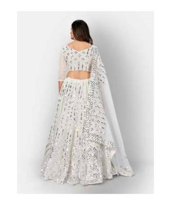Shop Garb Georgette Silver Embellished and Mirror Foil Work White Circular Lehenga Choli 2
