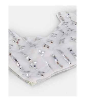 Shop Garb Georgette Silver Embellished and Mirror Foil Work White Circular Lehenga Choli 4