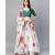 White and Green Zari Floral Print Semi stitched Lehenga and Blouse with Dupatta