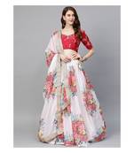 White and Pink Embroidered Semi stitched Lehenga and Unstitched Blouse with Dupatta