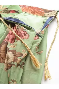 Green and Pink Floral Print Semi stitched Lehenga and Unstitched Blouse with Dupatta