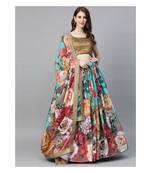 Sea Green and Pink Embellished Semi stitched Lehenga and Unstitched Blouse with Dupatta