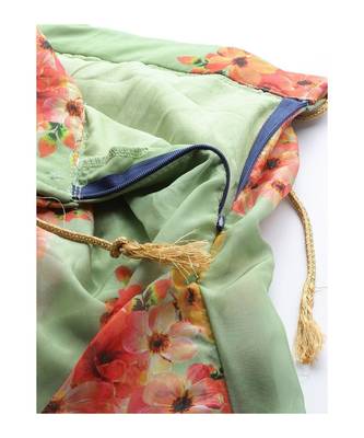 Green and Pink Printed Semi stitched Lehenga and Unstitched Blouse with Dupatta 3