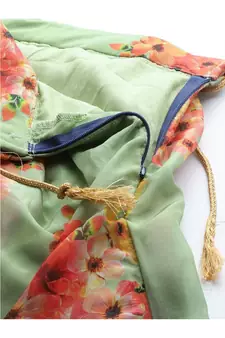 Green and Pink Printed Semi stitched Lehenga and Unstitched Blouse with Dupatta