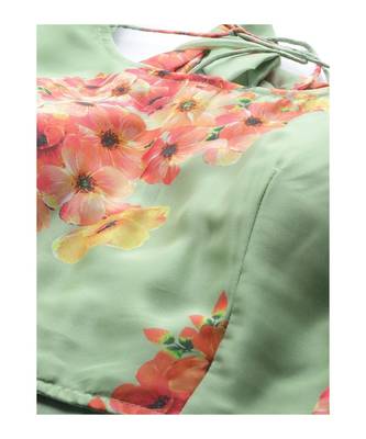 Green and Pink Printed Semi stitched Lehenga and Unstitched Blouse with Dupatta 4