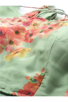 Green and Pink Printed Semi stitched Lehenga and Unstitched Blouse with Dupatta