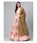 PeachColoured Printed Semi stitched Lehenga and Unstitched Blouse with Dupatta