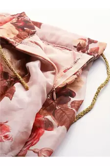 PeachColoured Printed Semi stitched Lehenga and Unstitched Blouse with Dupatta