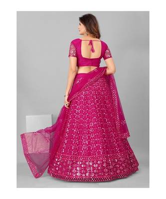 Pink and Steel Embellished Mirror Work Semi stitched Lehenga and Unstitched Blouse With Dupatta 2