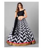 Black and White Semi stitched Lehenga and Unstitched Blouse With Dupatta