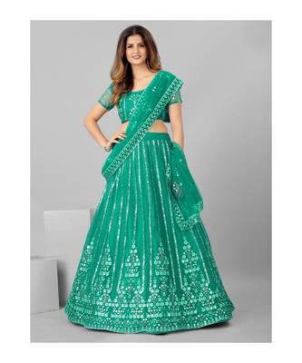 Sea Green and Silver Semi stitched Lehenga and Unstitched Blouse With Dupatta 1