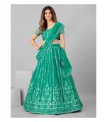 Sea Green and Silver Semi stitched Lehenga and Unstitched Blouse With Dupatta