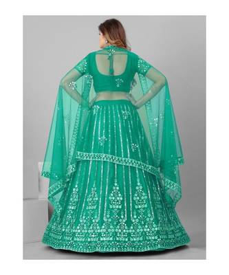 Sea Green and Silver Semi stitched Lehenga and Unstitched Blouse With Dupatta 2