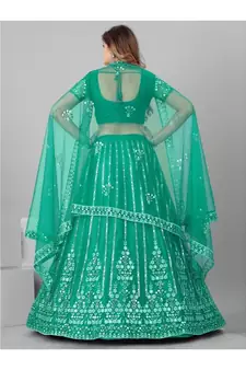 Sea Green and Silver Semi stitched Lehenga and Unstitched Blouse With Dupatta
