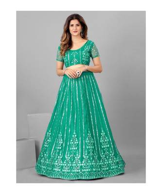 Sea Green and Silver Semi stitched Lehenga and Unstitched Blouse With Dupatta 3