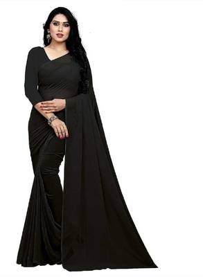 Black plain georgette saree with blouse 1