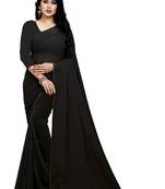 Black plain georgette saree with blouse
