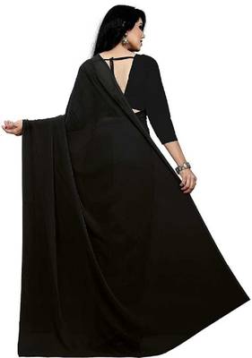 Black plain georgette saree with blouse 3