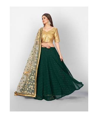 Green and GoldToned Sequinned Semi stitched Lehenga and Unstitched Blouse With Dupatta 1