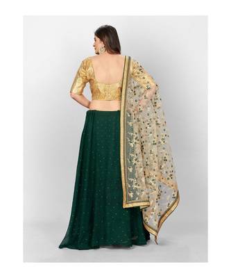 Green and GoldToned Sequinned Semi stitched Lehenga and Unstitched Blouse With Dupatta 2