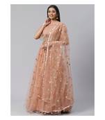 PeachColoured and SilverToned Embroidered Semi stitched Lehenga and Unstitched Blouse with Dupatta