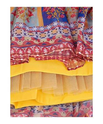 Yellow and Blue Printed Semi stitched Lehenga and Unstitched Blouse With Dupatta 4