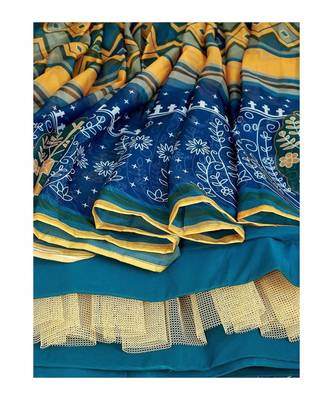 Green and Blue Printed Semi stitched Lehenga and Unstitched Blouse With Dupatta 4