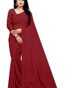 Maroon plain georgette saree with blouse