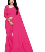 Pink plain georgette saree with blouse