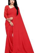 Red plain georgette saree with blouse