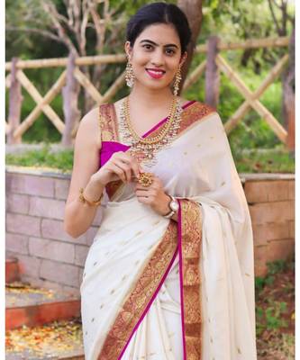 MAHATI White  hand_woven silk  sarees with blouse 4