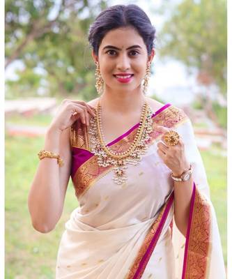 MAHATI White  hand_woven silk  sarees with blouse 5