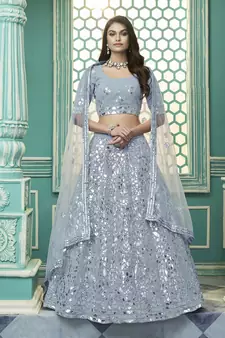 Sky blue Gota Patti embroidered georgette semi stitched lehenga