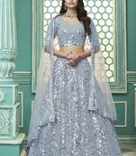 Enchanting Sky blue Gota Patti embroidered georgette Semi Stitched wedding Lehenga