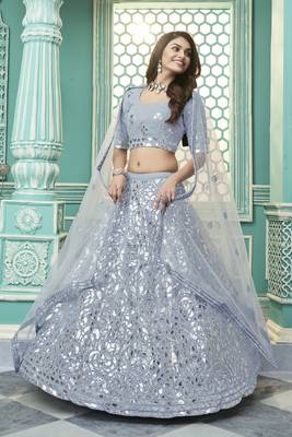 Enchanting Sky blue Gota Patti embroidered georgette Semi Stitched wedding Lehenga 2
