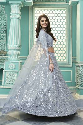 Enchanting Sky blue Gota Patti embroidered georgette Semi Stitched wedding Lehenga 3