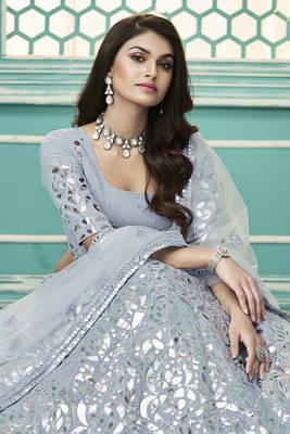 Enchanting Sky blue Gota Patti embroidered georgette Semi Stitched wedding Lehenga 4