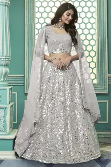 Grey Gota Patti embroidered georgette semi stitched lehenga