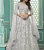Mesmerizing Grey Gota Patti embroidered georgette Lehenga choli