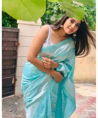 MAHATI Blue  hand_woven silk  sarees with blouse 5