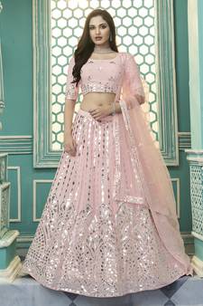 Pink Gota Patti embroidered georgette semi stitched lehenga
