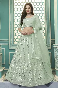 Pista Green Gota Patti embroidered georgette semi stitched lehenga