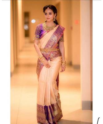 MAHATI Peach  hand_woven silk  sarees with blouse 1